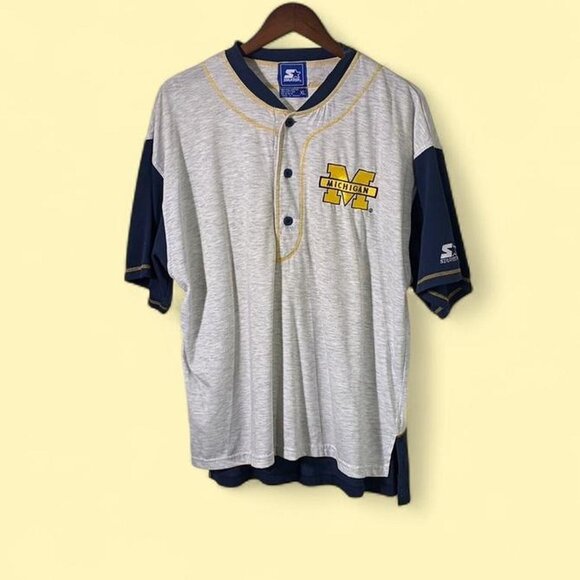 Michigan Wolverines Starter Baseball Henley T Shirt - Picture 1 of 6
